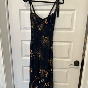 Reformation Floral Dress in Navy and Yellow